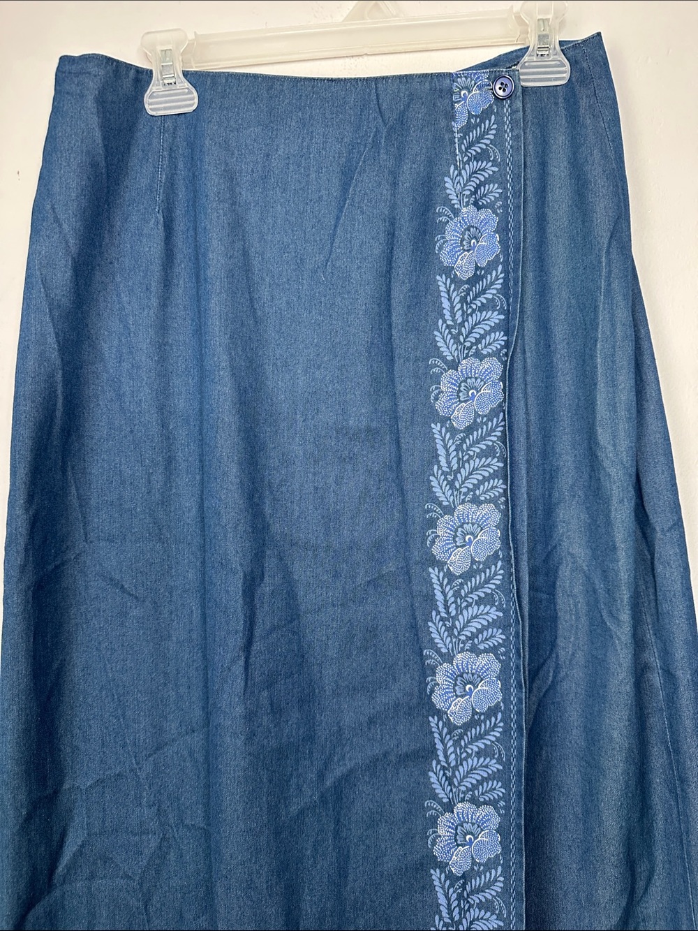 Talbots Blue Cotton Wrap Skirt with Floral Trim size 12 - Picture 2 of 7